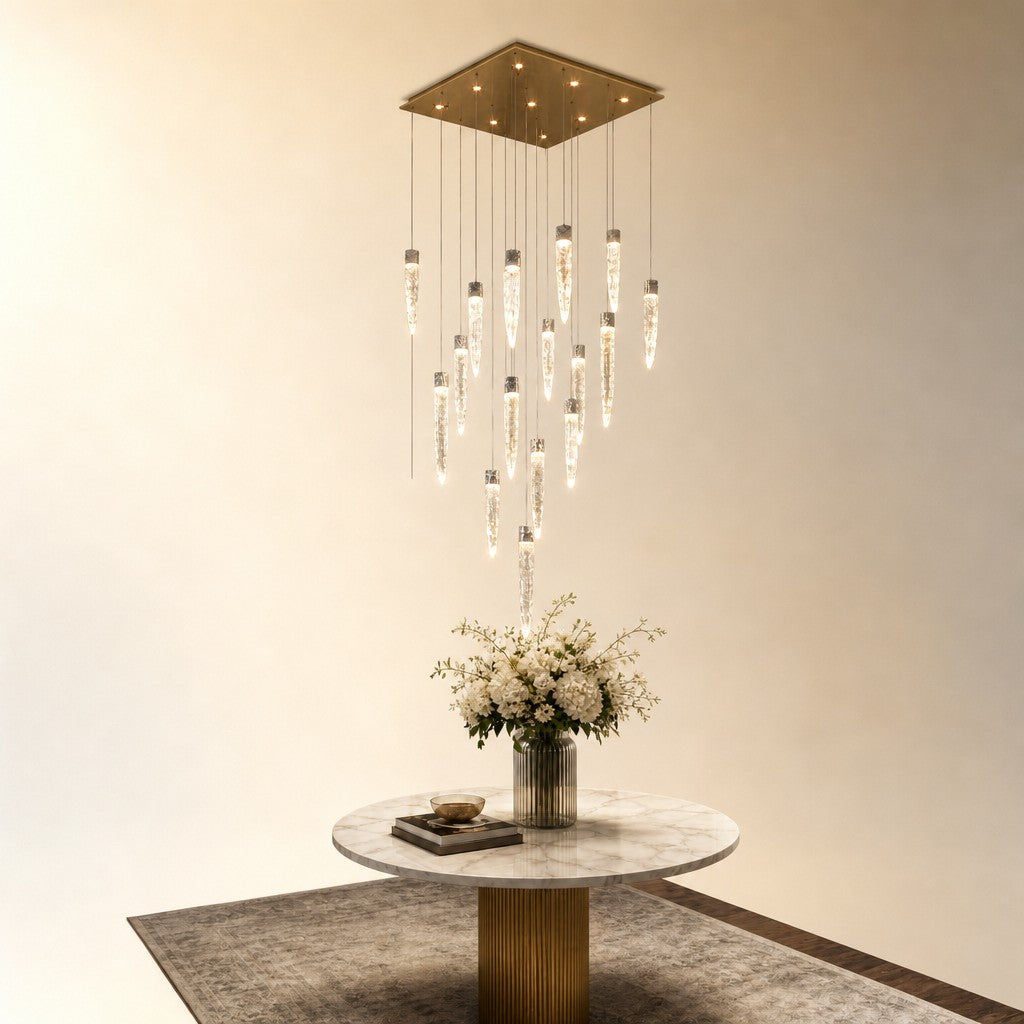 Halor Icicle Crystal Glass Square Chandelier 31.5"