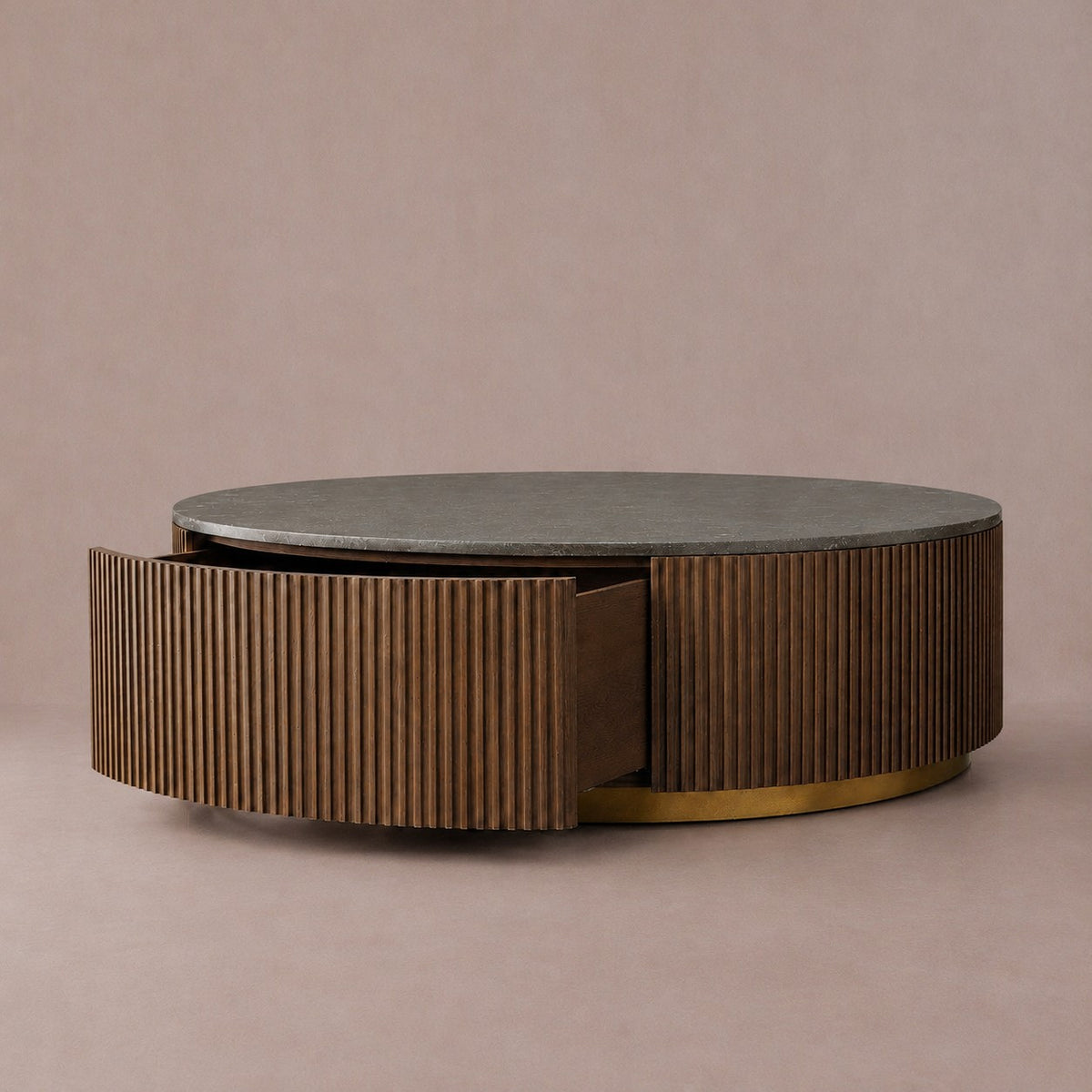 Happyarcadian Stone Top Round Storage Coffee Table