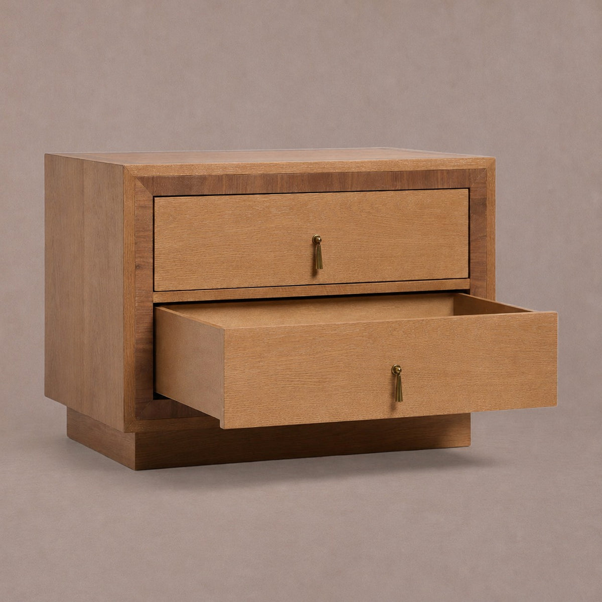 Happyarcadian Two-Drawer Oak Bedside Table
