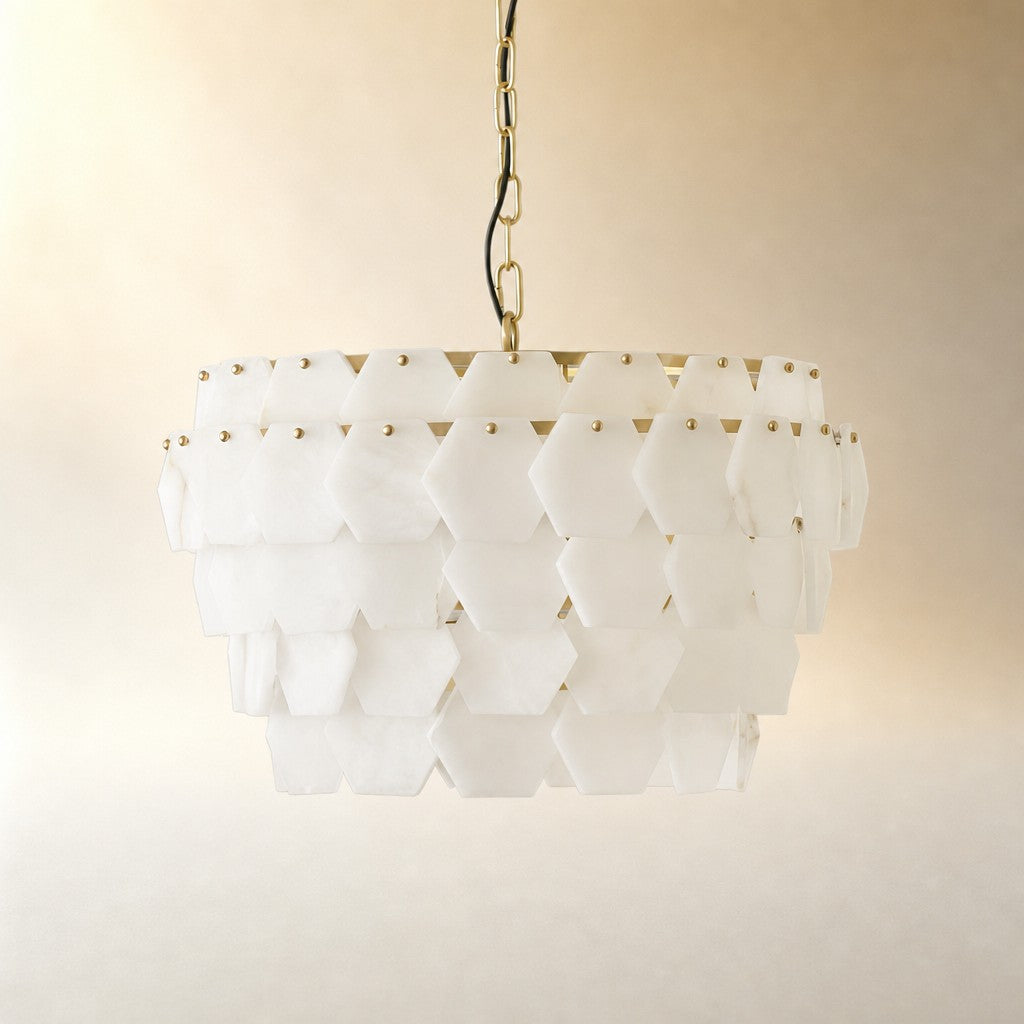 Hexa Cloud Gold & White Alabaster Pendant Light– 23.6" Diameter