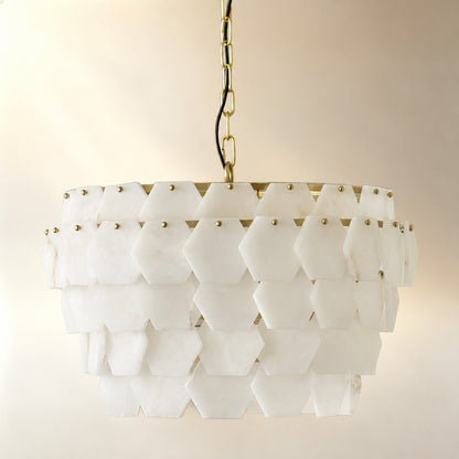 Hexa Cloud Gold & White Alabaster Pendant Light– 23.6" Diameter
