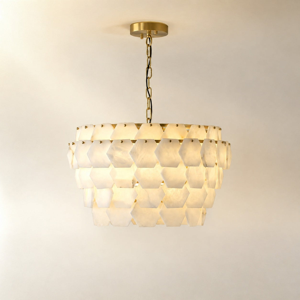 Hexa Cloud Gold & White Alabaster Pendant Light– 23.6" Diameter
