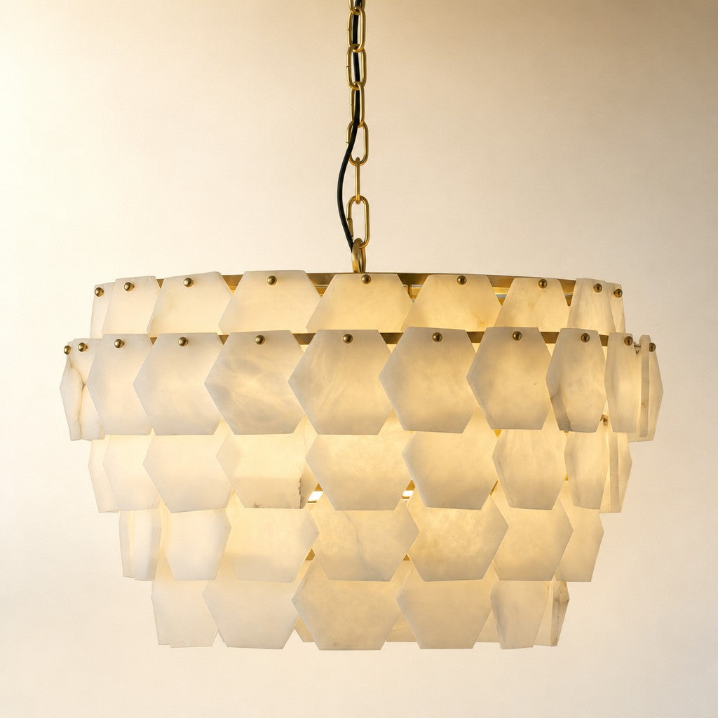 Hexa Cloud Gold & White Alabaster Pendant Light– 23.6" Diameter