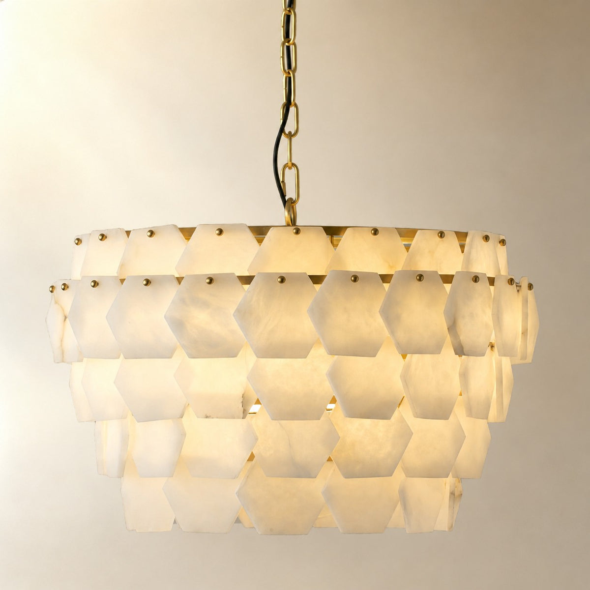 Hexa Cloud Gold & White Alabaster Pendant Light– 23.6" Diameter