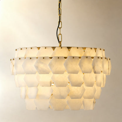 Hexa Cloud Gold & White Alabaster Pendant Light– 23.6" Diameter
