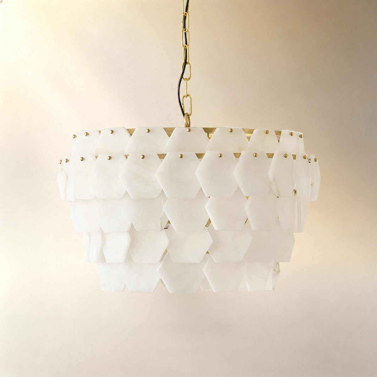 Hexa Cloud Gold & White Alabaster Pendant Light– 23.6" Diameter
