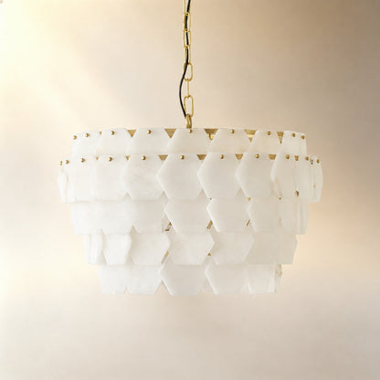 Hexa Cloud Gold & White Alabaster Pendant Light– 23.6" Diameter