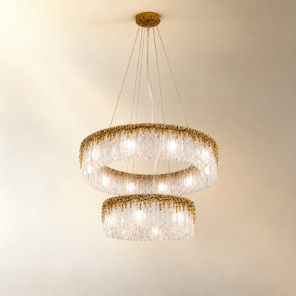 Ice Bloom Glass Two-Tier Chandelier D800+D500 - Copper
