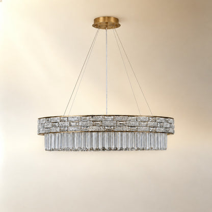 Ice Flake Crystal Round Pendant 31.5 Inch - Gold