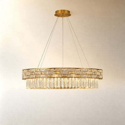 Ice Flake Crystal Round Pendant 31.5 Inch - Gold
