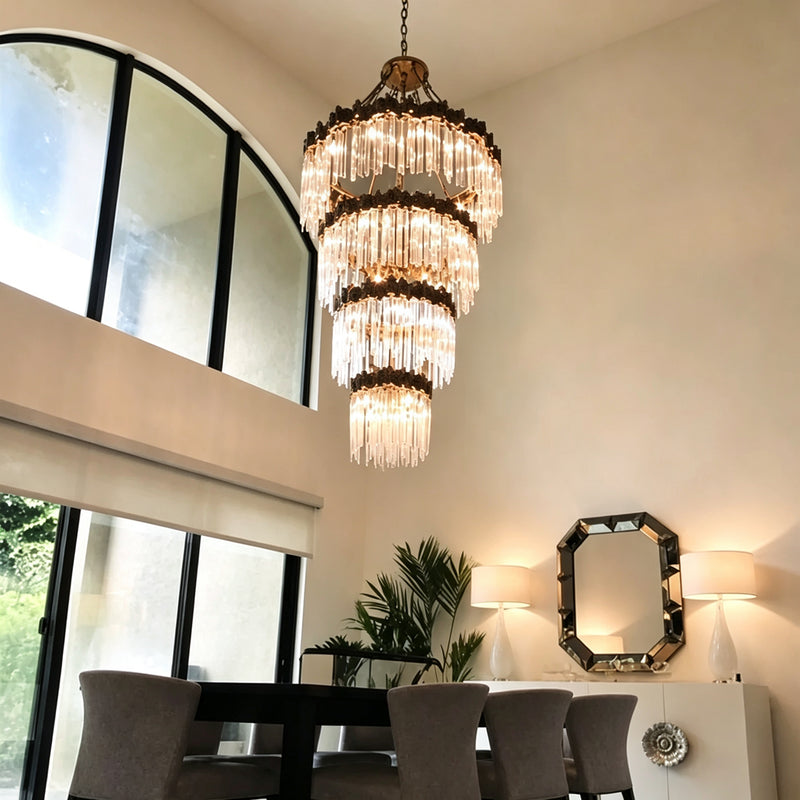 Large Elegant Multi-layers Glam Glass Chandelier for High-ceiling Staircase/Entryway/Living/meeting Room