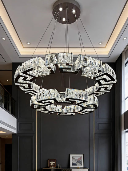 Modern Round Gear/Rectangular Mazes Crystal Chandelier