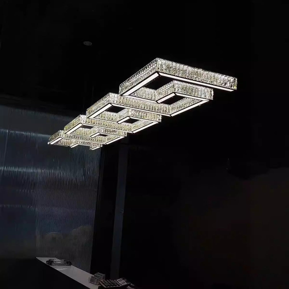 Modern Round Gear/Rectangular Mazes Crystal Chandelier