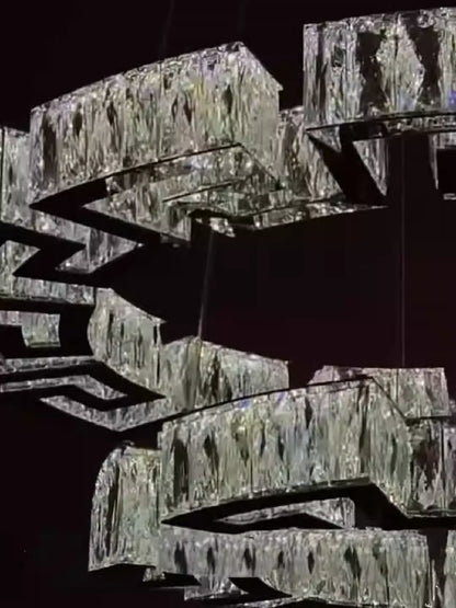 Modern Round Gear/Rectangular Mazes Crystal Chandelier