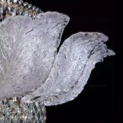 Extra Large Glass Petals Crystal Chandelier for High-ceiling