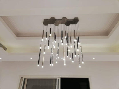 Bellini Rectangular Tri-Tone Tubular Pendant Light Chandelier - Merlin Lamps