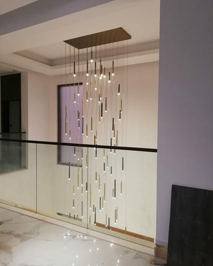 Bellini Rectangular Tri-Tone Tubular Pendant Light Chandelier - Merlin Lamps