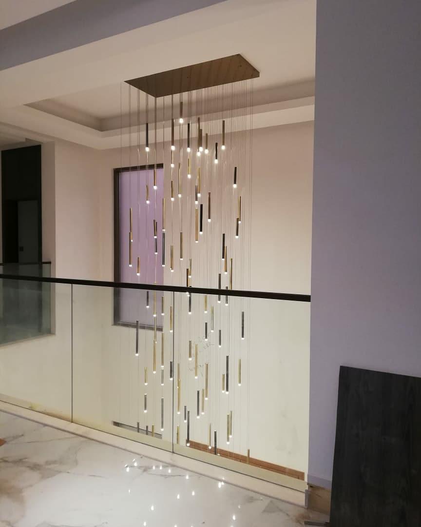Bellini Rectangular Tri-Tone Tubular Pendant Light Chandelier - Merlin Lamps
