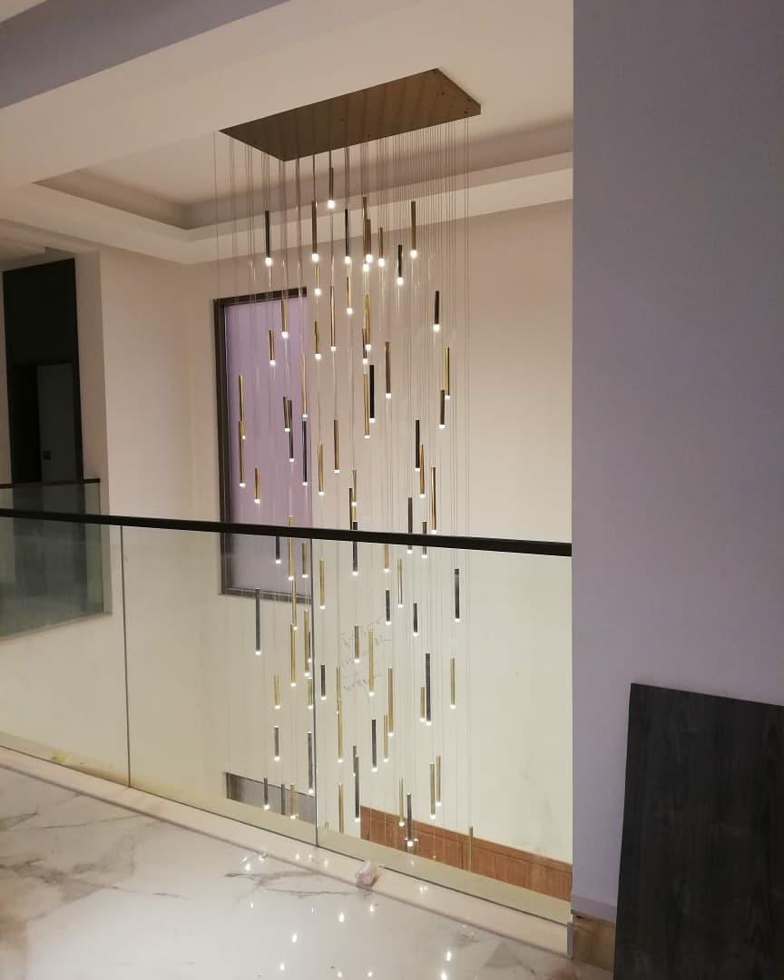 Bellini Rectangular Tri-Tone Tubular Pendant Light Chandelier - Merlin Lamps
