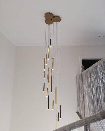 Bellini Rectangular Tri-Tone Tubular Pendant Light Chandelier - Merlin Lamps