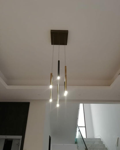 Bellini Rectangular Tri-Tone Tubular Pendant Light Chandelier - Merlin Lamps