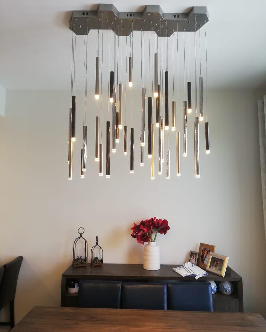 Bellini Rectangular Tri-Tone Tubular Pendant Light Chandelier - Merlin Lamps