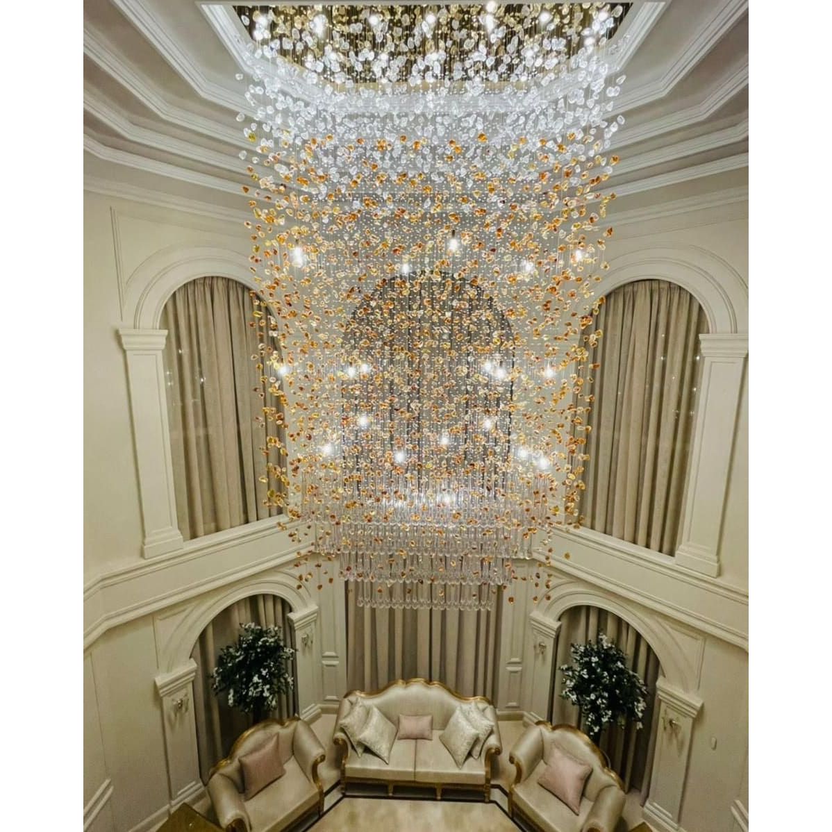 Elegant Rainfall Blue Gem Glass Chandelier: Dazzling Italian Concept Lighting Fixture