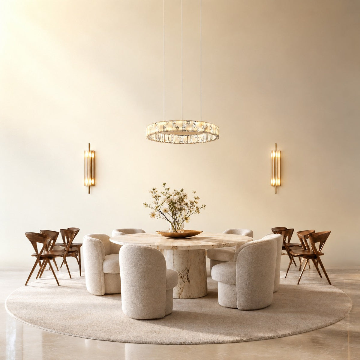 Isavan Crystal&Alabaster Round Ring Chandelier
