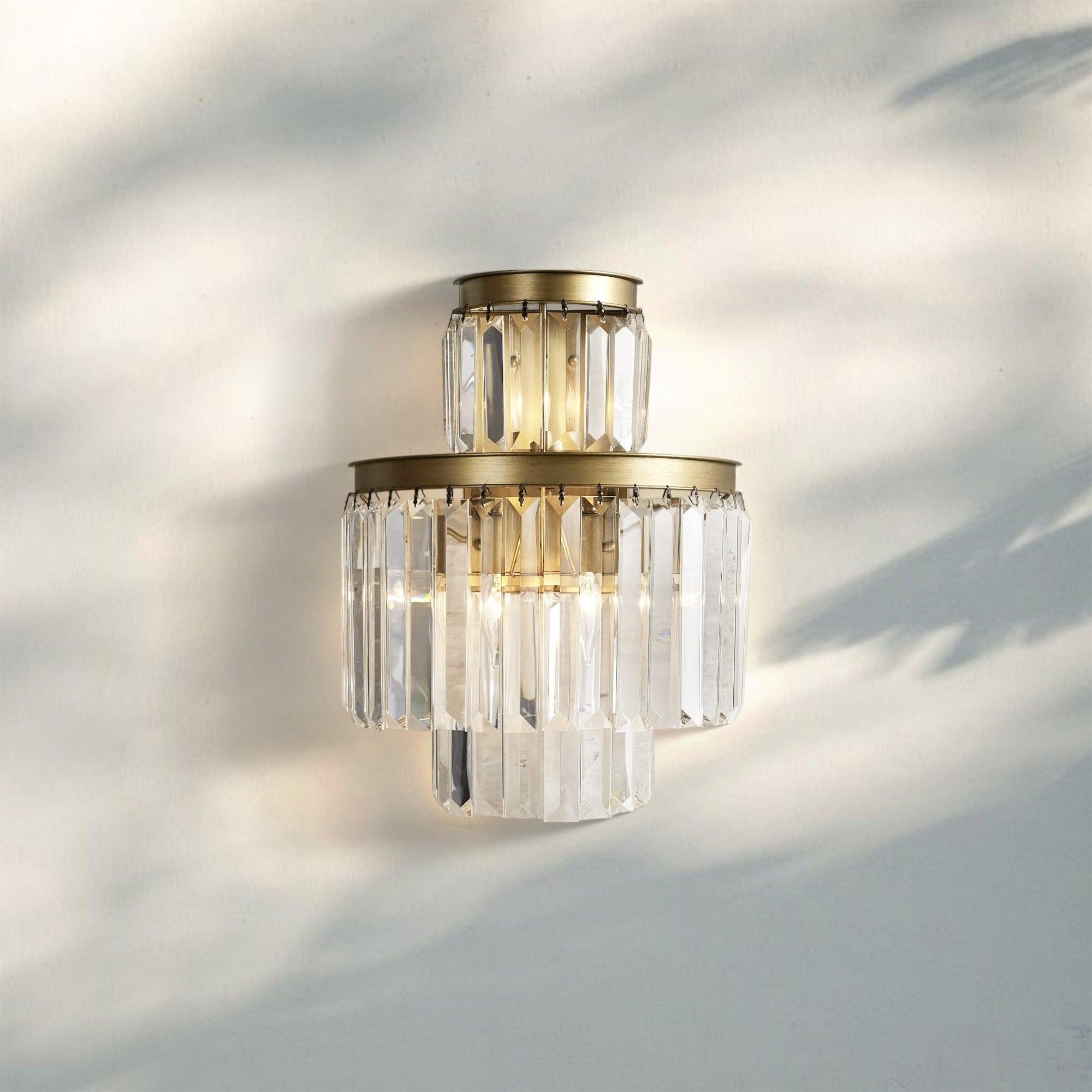 Leyland 3-Light French Art Deco Crystal Wall Sconce Brass Bronze