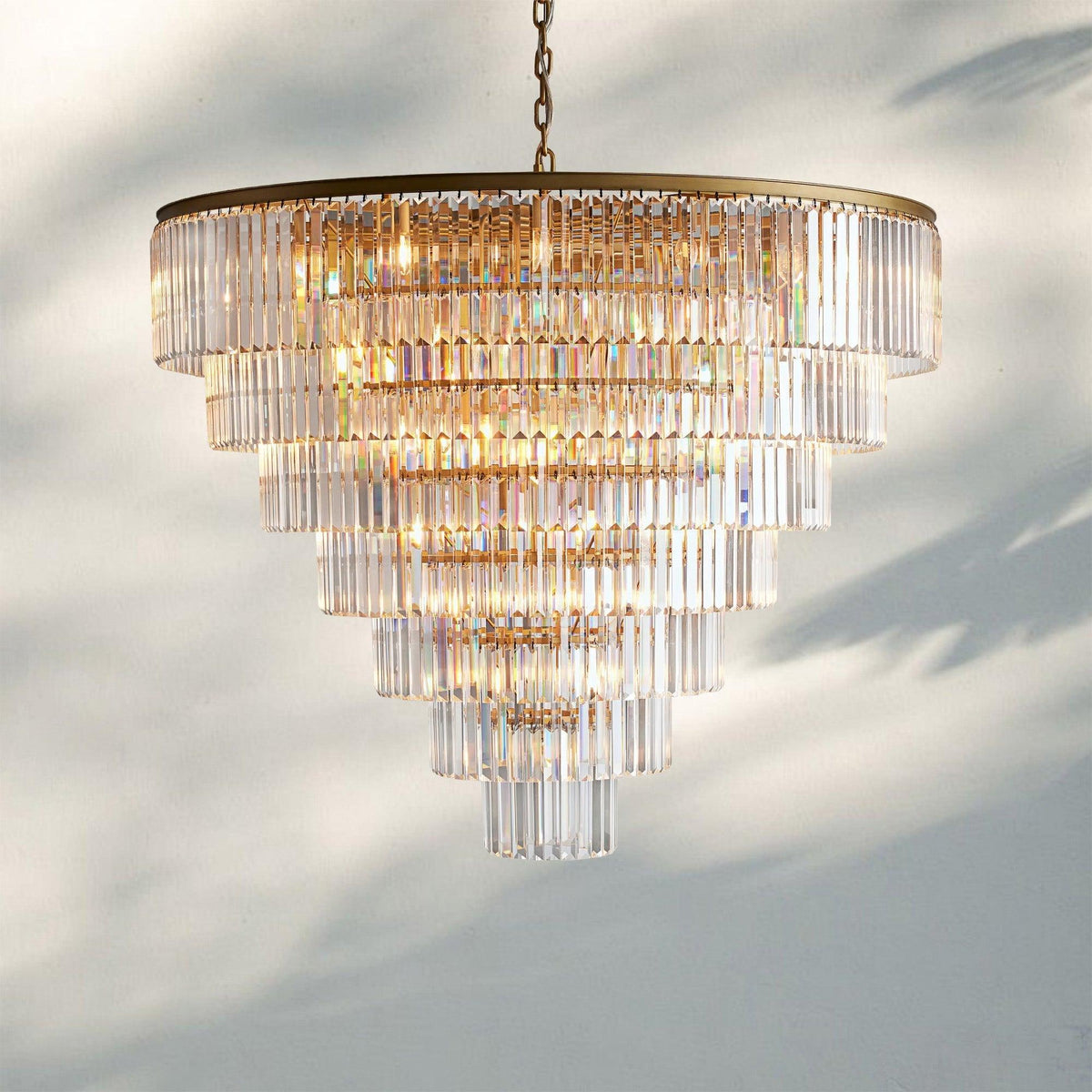 Leyland Tiered Round Chandelier French Art Deco Faceted Glass Steel