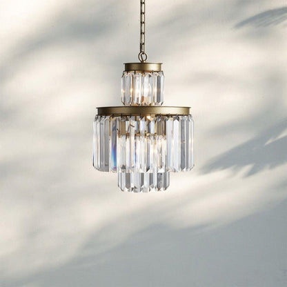 Leyland Tiered Round Crystal Chandelier in Antique Brass Finish