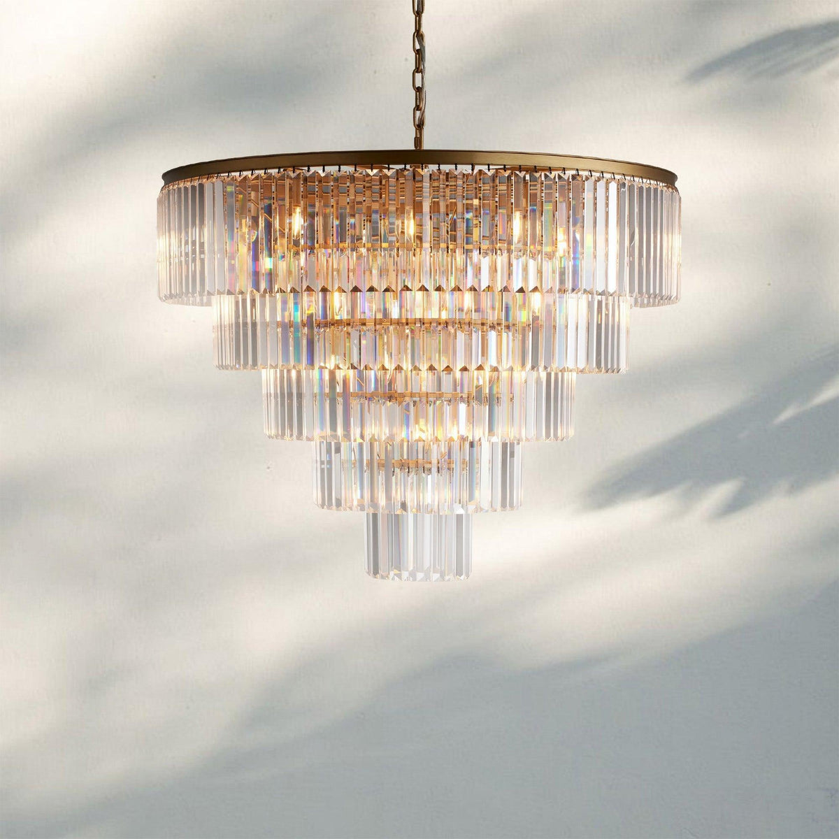 Leyland Tiered Round Chandelier French Art Deco Faceted Glass Steel