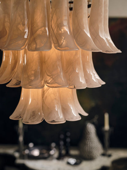 Lonso Taupe Mid-Century Brass & Glass Chandelier – Vintage Glam
