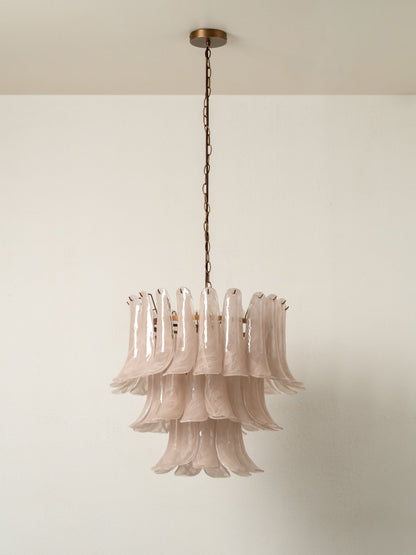 Lonso Taupe Mid-Century Brass & Glass Chandelier – Vintage Glam
