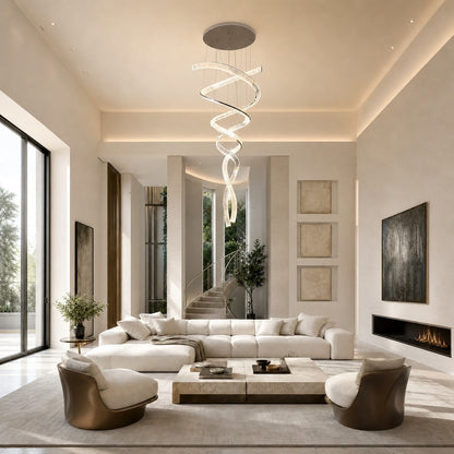 Long Spiral Crystal Chandelier with Stainless Steel Frame