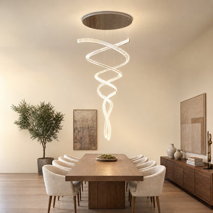 Long Spiral Crystal Chandelier with Stainless Steel Frame
