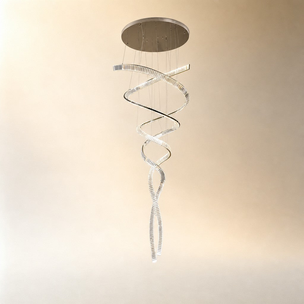 Long Spiral Crystal Chandelier with Stainless Steel Frame