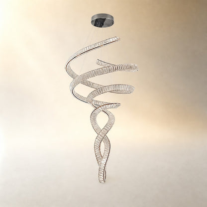 Long Spiral Crystal Chandelier with Stainless Steel Frame
