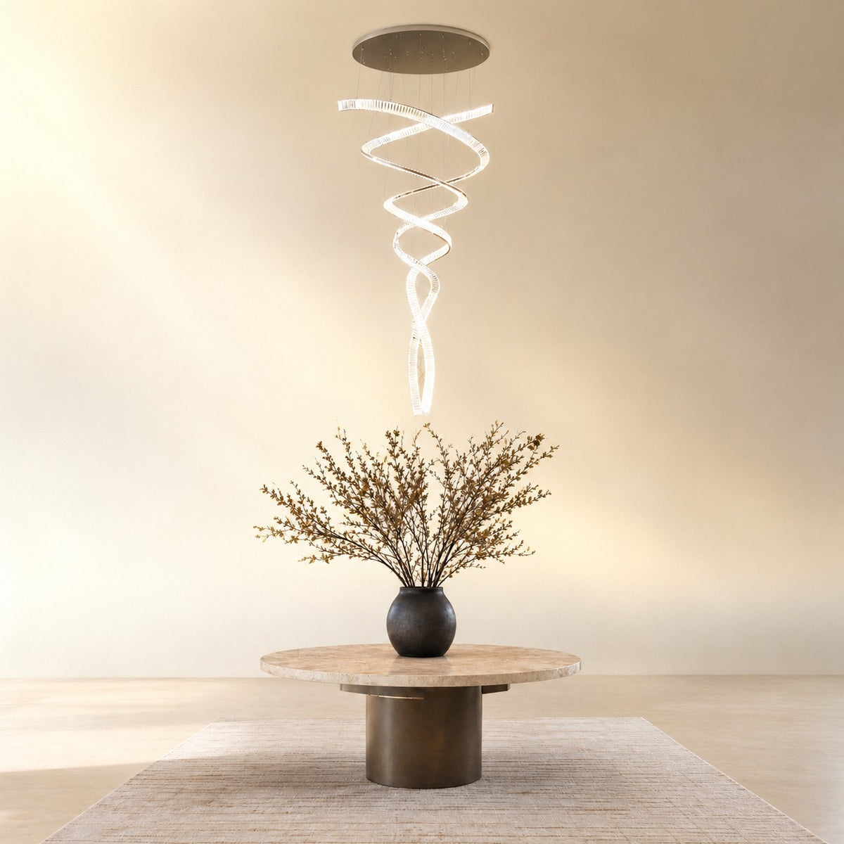 Long Spiral Crystal Chandelier with Stainless Steel Frame