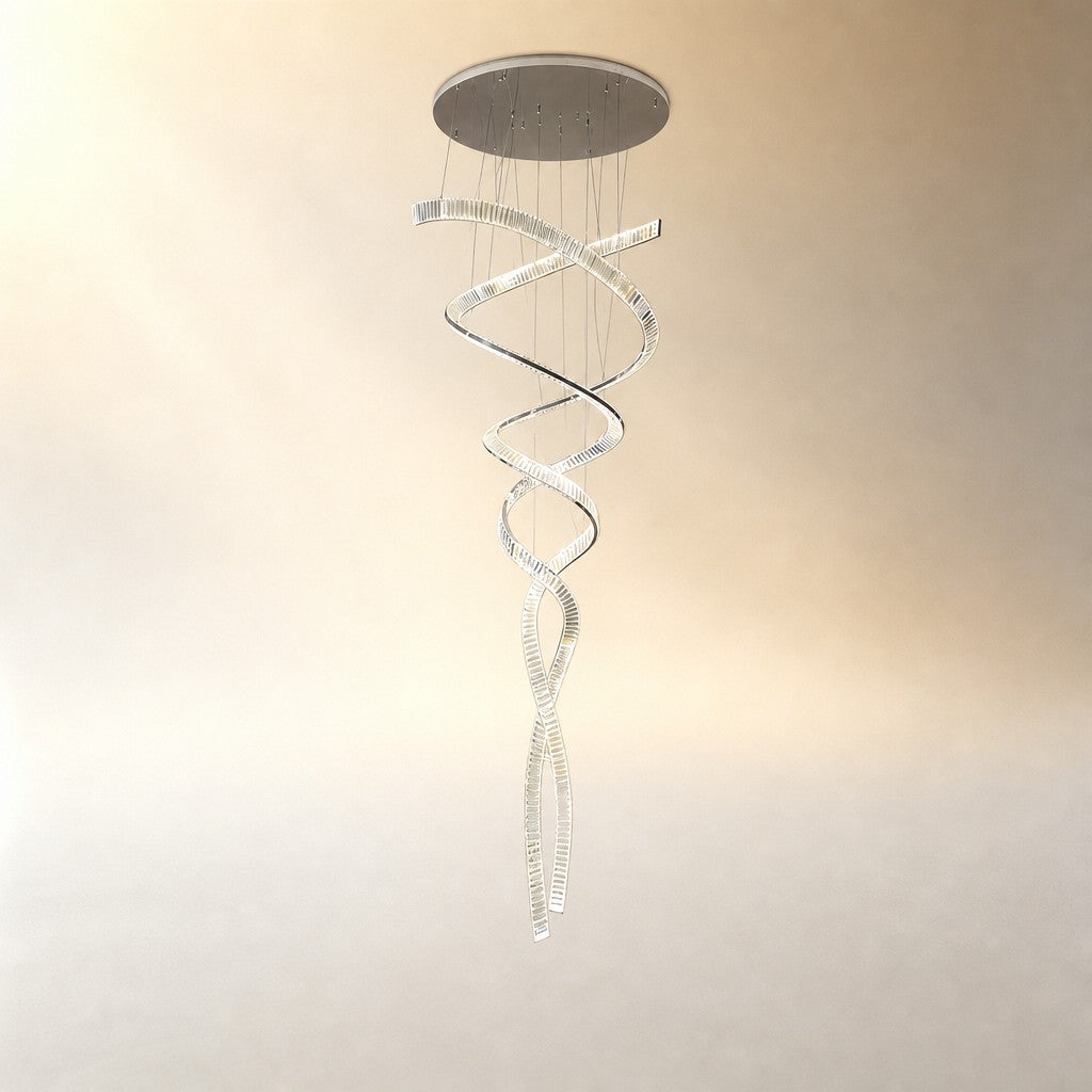 Long Spiral Crystal Chandelier with Stainless Steel Frame