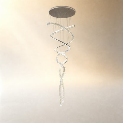 Long Spiral Crystal Chandelier with Stainless Steel Frame