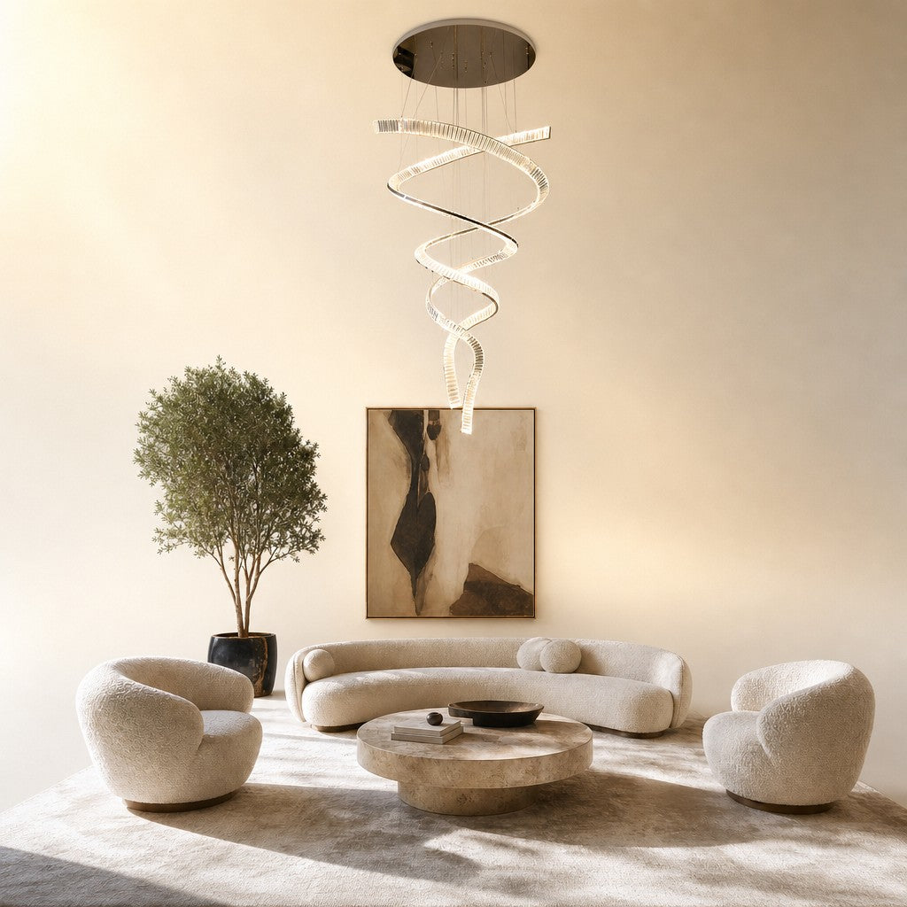 Long Spiral Crystal Chandelier with Stainless Steel Frame