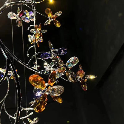 Luxury Branch Flower Crystal Chandelier for High Ceiling Staircase Foyer and Hallway Decor - D19.7"*H118"/18kgChromeWarm LightBlushlighting