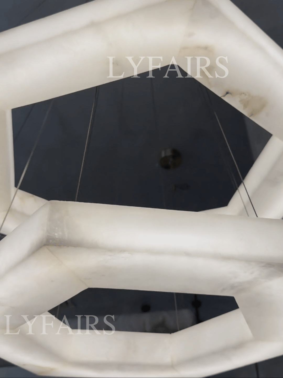 Minimalist Dual-Tier Hexagonal Alabaster Chandelier