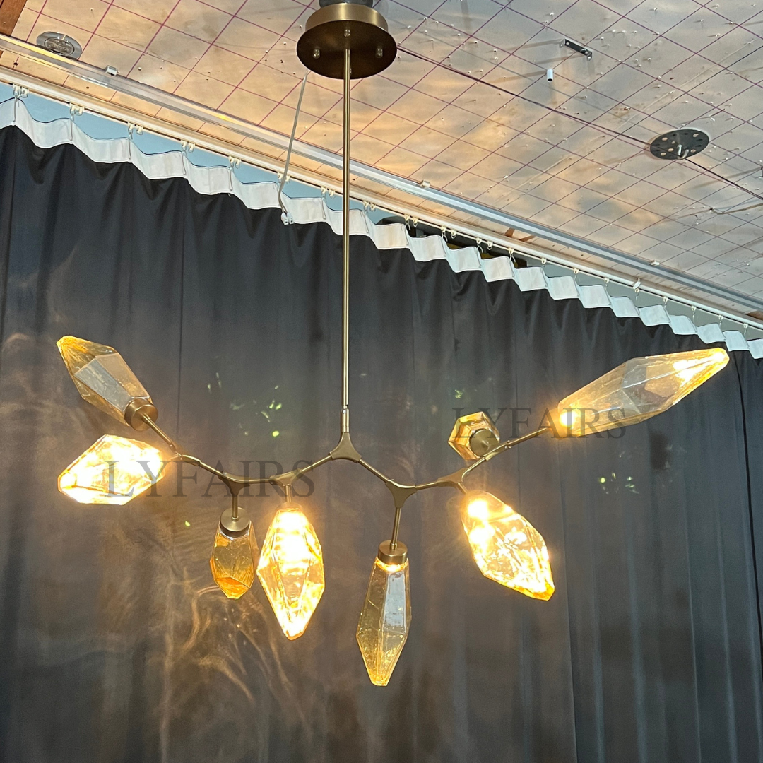 Modern Linear Branches Rock Glass Chandelier