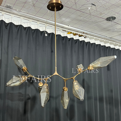 Modern Linear Branches Rock Glass Chandelier