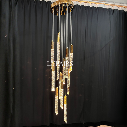 Extra Large Modern K9 Crystal Rod Pendant Long Chandelier for Staircase/Living Room/Foyer