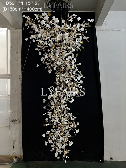 Extra Large Ceramics Ginkgo Leaves Twig Chandelier for High Ceiling Living Room/Hotel Hall