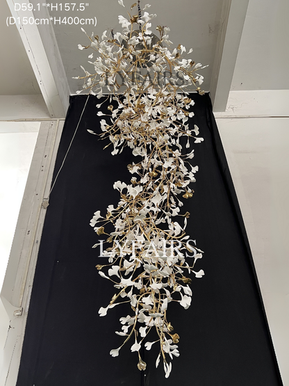 Extra Large Ceramics Ginkgo Leaves Twig Chandelier for High Ceiling Living Room/Hotel Hall