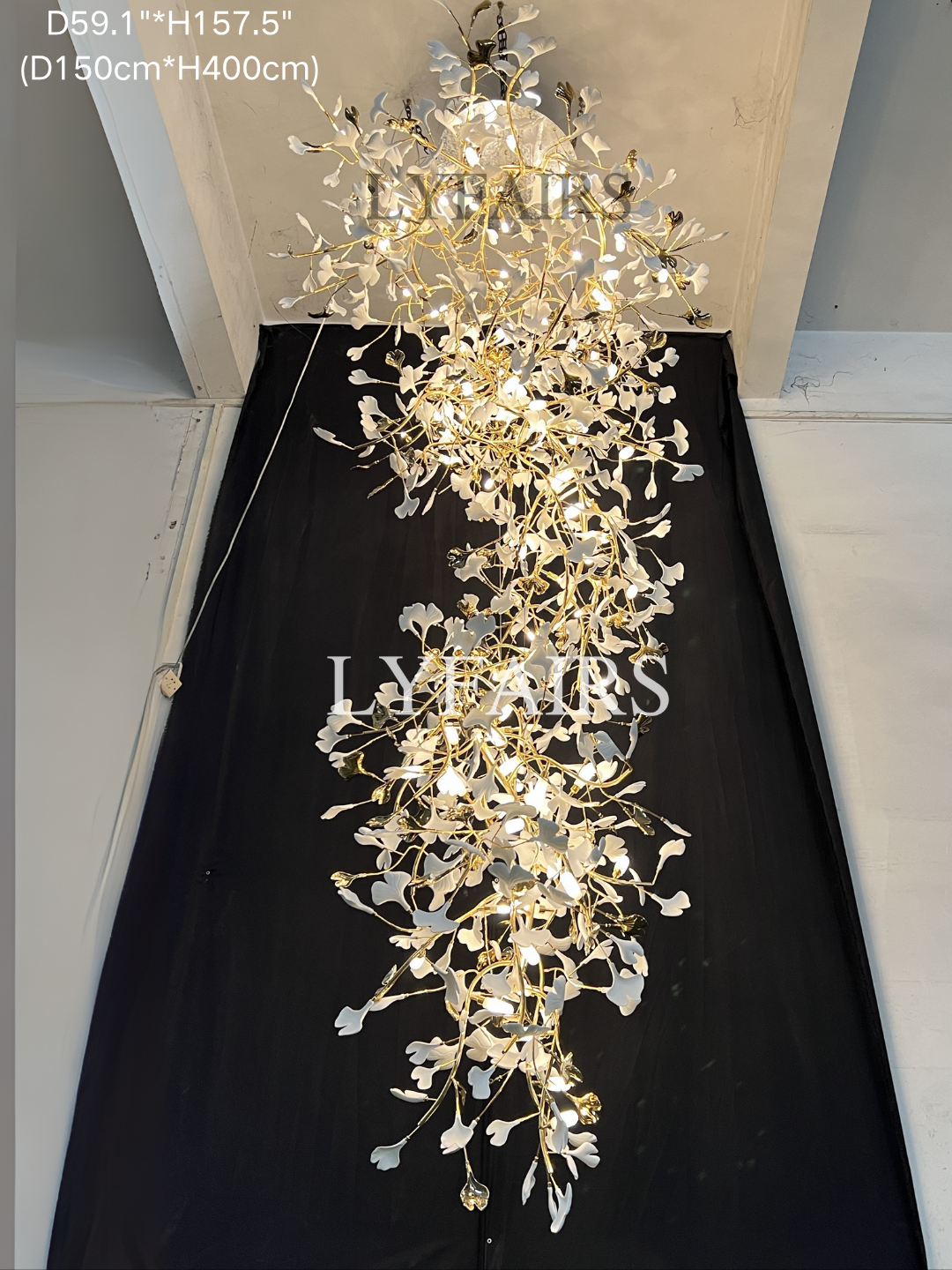 Extra Large Ceramics Ginkgo Leaves Twig Chandelier for High Ceiling Living Room/Hotel Hall